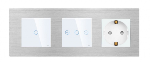 Intrerupator tactil + priza 3 doze configurabil cu rama de aluminiu (simple, cap scar/cruce, prize cu wifi, etc). [1]