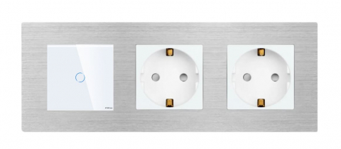 Aluminiu + Touch / tactil - Intrerupator tactil + priza 3 doze configurabil cu rama de aluminiu (simple, cap scar/cruce, prize cu wifi, etc).