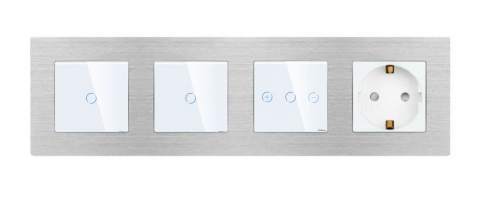 Aluminiu + Touch / tactil - Intrerupator tactil + priza 4 doze configurabil cu rama de aluminiu (simple, cap scar/cruce, prize cu wifi, etc).