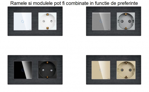 Intrerupator tactil + priza 4 doze configurabil cu rama de aluminiu (simple, cap scar/cruce, prize cu wifi, etc). [3]