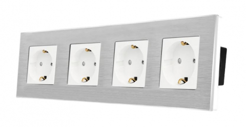 Aluminiu + Touch / tactil - Priza configurabila 4 doze cu rama de aluminiu (simple, USB, Wifi, etc.)