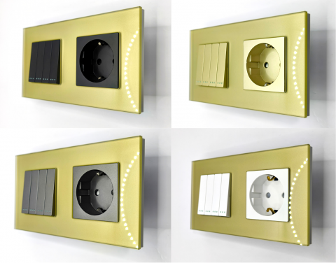 Priza dubla 2 doze cu rama din sticla configurabil (simple,  USB, Wifi, etc.) [4]