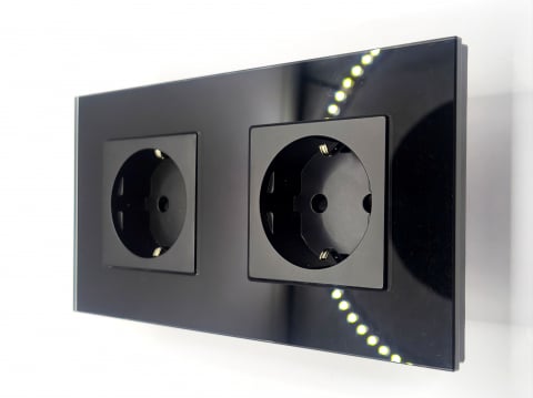 Sticla + Mecanice - Priza dubla 2 doze cu rama din sticla configurabil (simple,  USB, Wifi, etc.)