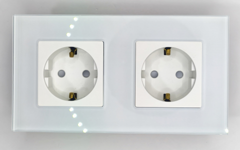 Priza dubla 2 doze cu rama din sticla configurabil (simple,  USB, Wifi, etc.) [1]