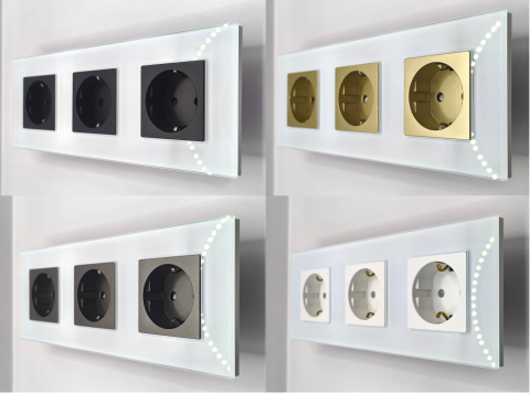 Priza tripla configurabila 3 doze cu rama din sticla (simple, USB, Wifi, etc.) [2]
