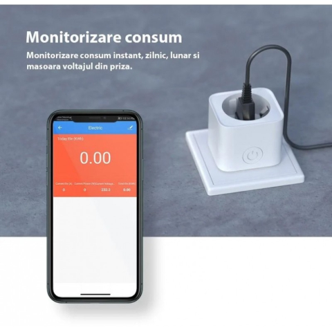 Priza Smart, WiFi, 230V, IP20, Tuya/Smart Life cu monitorizare consum [1]