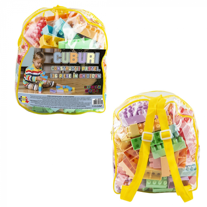 Cuburi constructii, pastel, 136 piese/ghiozdan - ROBENTOYS [1]