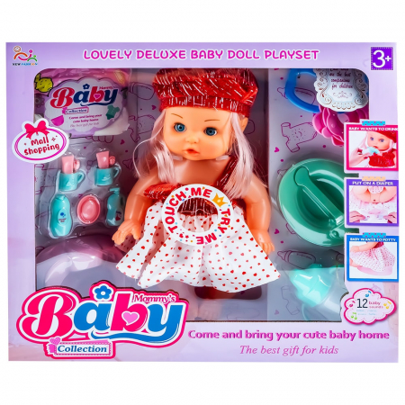 Papusi si accesorii - Bebelus muzical care face pipi + accesorii
