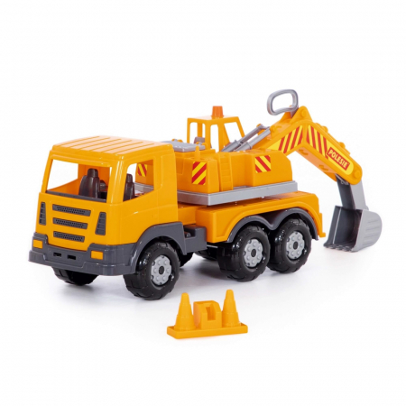 Masini Plastic - Metal - Camion-excavator, 42,5x16,5x24,5 cm, Polesie