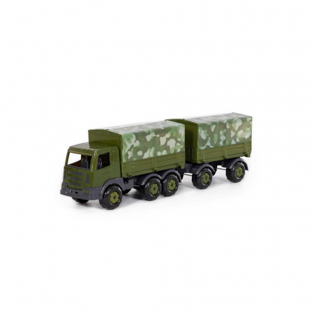 Masini Plastic - Metal - Camion militar cu prelata si remorca - SuperTruck, 71x16x22 cm,