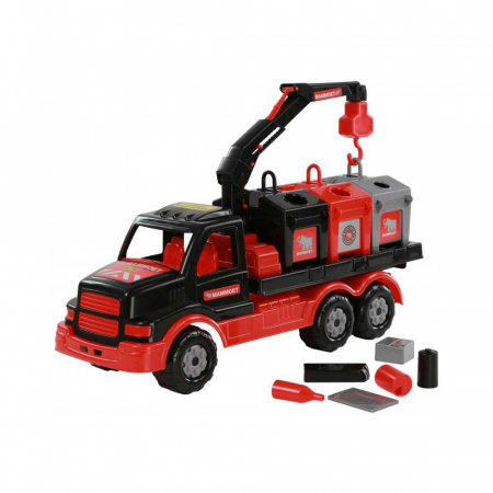 Masini Plastic - Metal - Camion salubrizare+pubele - Mammoet, 47x18x23 cm, Polesie