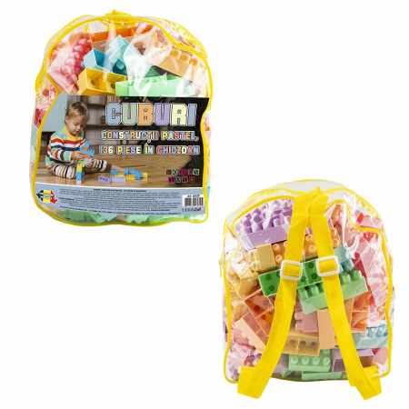 Cuburi constructie si jocuri constructii - Cuburi constructii, pastel, 136 piese/ghiozdan - ROBENTOYS