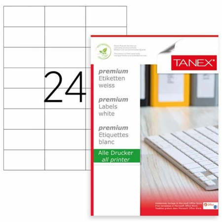ACCESORII BIROU - Etichete 70x37.125mm, 24/A4, 100/top, colturi rotunde - TANEX