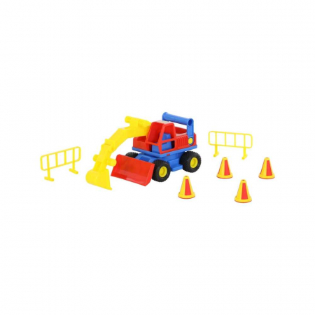 Masini Plastic - Metal - Excavator cu accesorii - ConsTruck, 29x16x16 cm, Wader