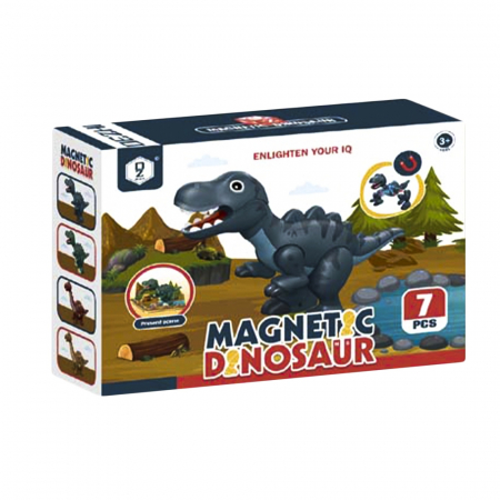 Cuburi constructie si jocuri constructii - Joc constructii magnetic, dinozaur, 7 piese