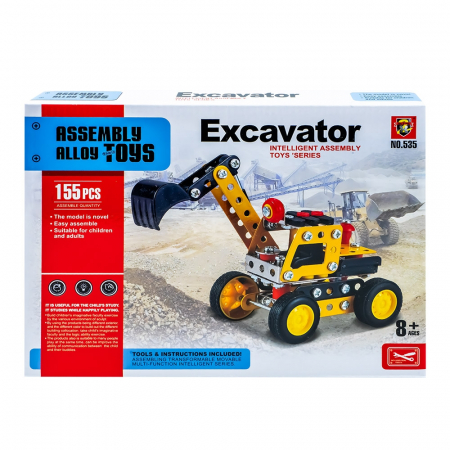 Cuburi constructie si jocuri constructii - Joc constructii metal, Excavator, 155 piese/set
