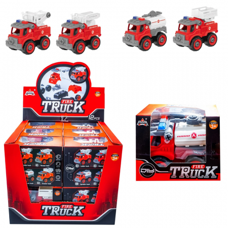 Cuburi constructie si jocuri constructii - Masinute Pompieri, demontabile, 12 buc/set