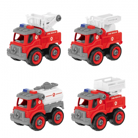 Cuburi constructie si jocuri constructii - Masinute Pompieri, demontabile, 4 buc/set