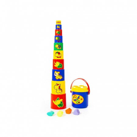Alte jucarii copii - Piramida educativa+forme, 75 cm, Cavallino