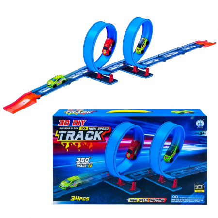 Set Masini - Set Motociclete - Pista cu bucla 360° + masinuta, 34 piese
