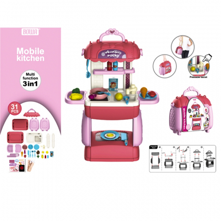 Papusi si accesorii - Play set bucatarie, in gentuta, 31 piese