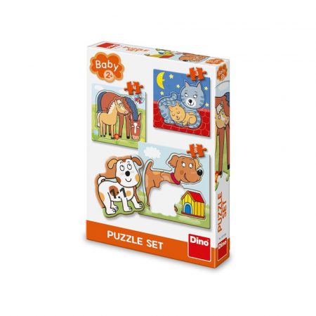 Puzzle - Puzzle 3 in 1, Animalele si puii lor - DINO TOYS