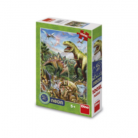 Puzzle - Puzzle neon Dinozauri, 100 piese - DINO TOYS