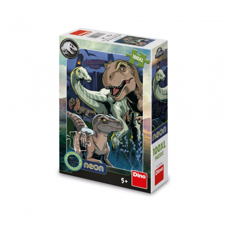Puzzle - Puzzle neon Jurasic World, 100 piese - DINO TOYS