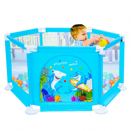 Jucarii bebelusi - Tarc de joaca, baieti + 50 mingiute, 135x135x62.6 cm