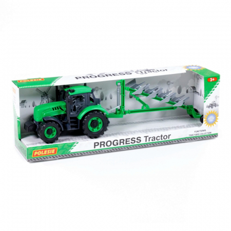 Masini Plastic - Metal - Tractor cu plug, cu frictiune, 45.5x11.5x14.5 cm, Polesie