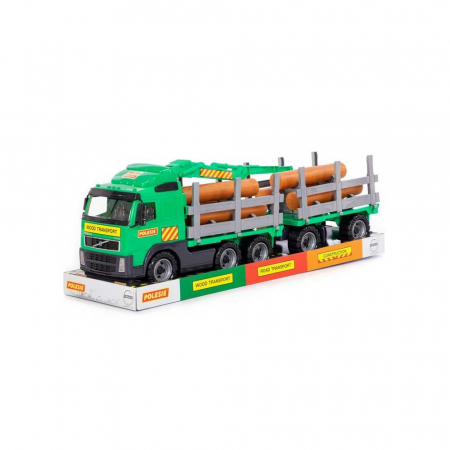 Masini Plastic - Metal - Trailer+remorca+lemne - Volvo PowerTruck, 77x19x25 cm, Wader