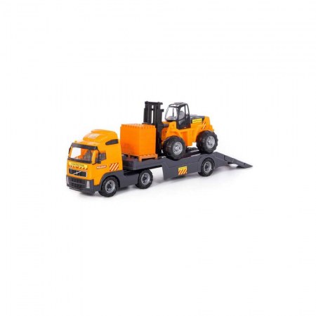Set Masini - Set Motociclete - Trailer+stivuitor+palet cuburi - Volvo PowerTruck, 89x19x25 cm