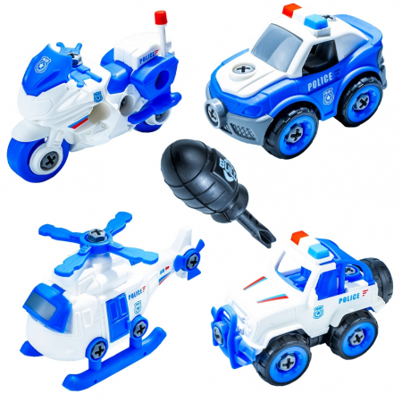 Cuburi constructie si jocuri constructii - Vehicule politie, demontabile, 4 buc/set