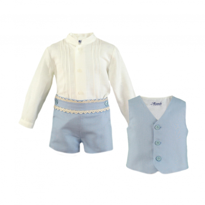 Camasa cu maneca lunga,pantaloni scurti si vesta alb cu albastru bebe baiat Miranda [1]