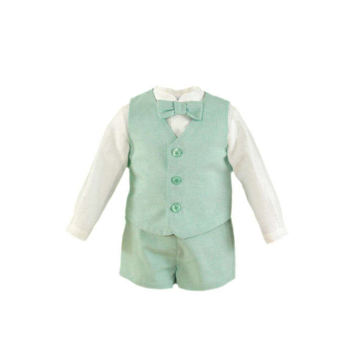 Camasa si Vesta si pantaloni scurti bebelusi Verde cu Alb Miranda 12 luni [1]