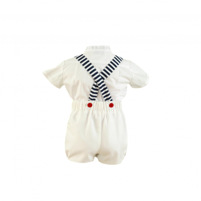 Pantaloni scurti si camasa cu maneca scurta alb cu albastru si rosu bebe baiat 1an Miranda [2]