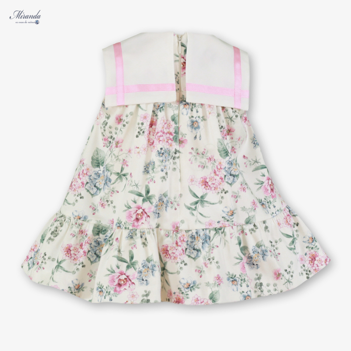 Rochita alba cu flori,guler si fundita [3]