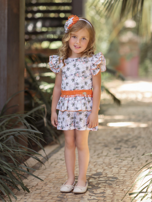 Rochita alba cu portocaliu si imprimeu palmier fete 5-10 ani Miranda [3]