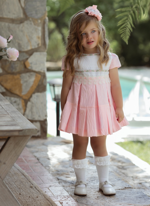 Rochita alb cu roz cu fundite si dantela 2 ani Miranda [3]