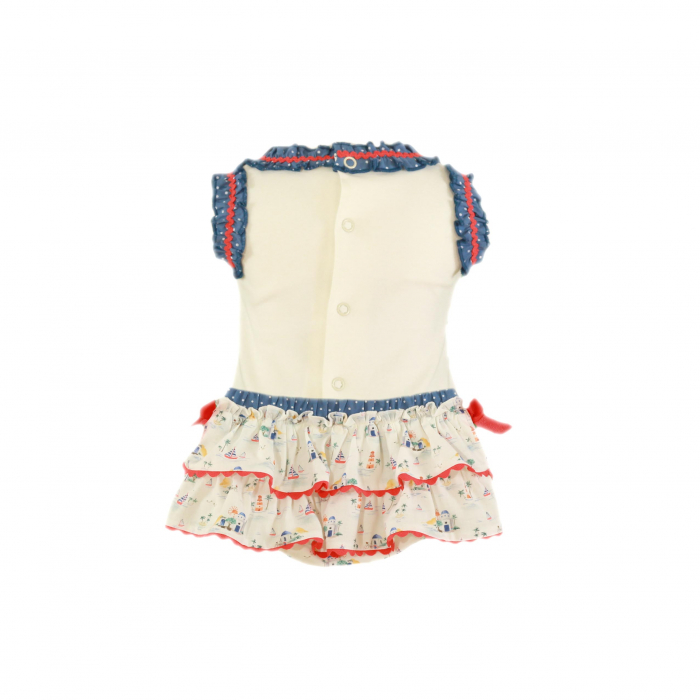 Rochita cu chilotel bebe fetita Albastru cu Rosu si Barcute Miranda 9 luni [2]