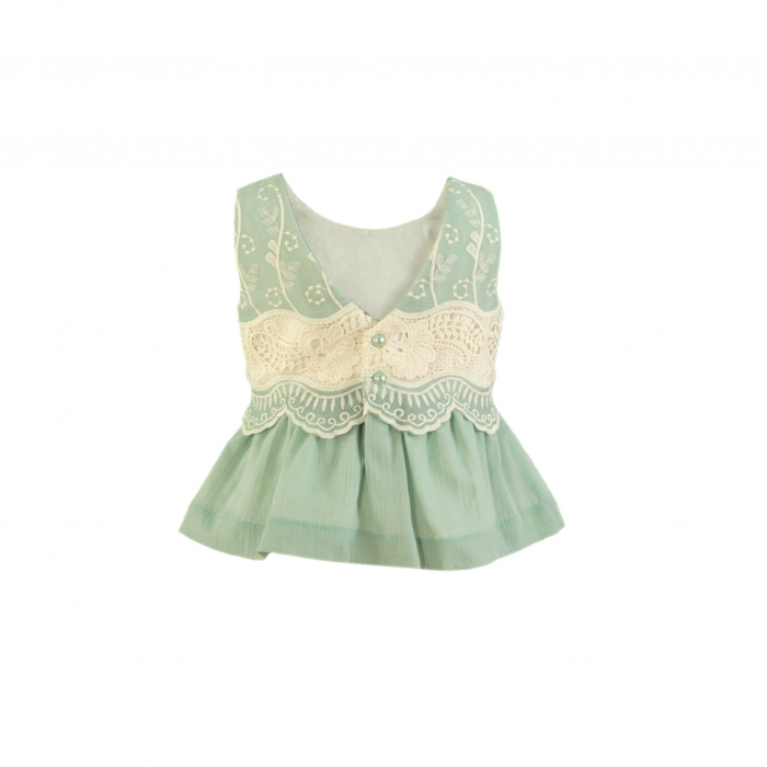 Top verde fetite cu dantela si nasturi Miranda [2]