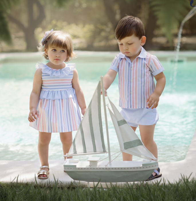 Tricou cu pantaloni scurti albastru bebe baiat Miranda [3]