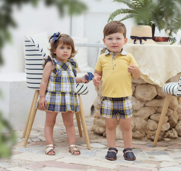 Tricou Polo și pantaloni scurti galben cu alb și albastru baieti Miranda [3]