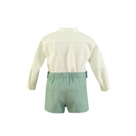 Camasa cu maneca lunga si pantaloni scurti alb cu albastru bebe baiat Miranda [1]