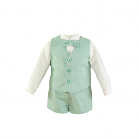 Bebeluşi 0-24luni - Camasa si Vesta si pantaloni scurti bebelusi Verde cu Alb Miranda 12 luni