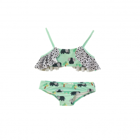 Costume de baie fete - Costum de baie fete din doua piese Verde cu elefanti Miranda 4-12 ani