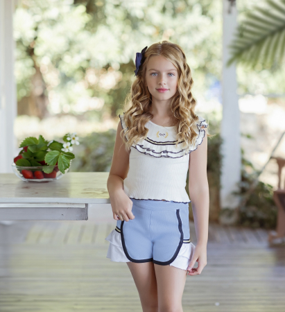 Pantaloni scurti cu volanase albastru cu alb fete NelBlu [3]