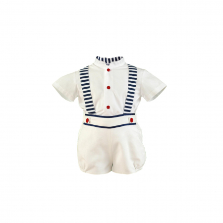 Bebe Bãiat - Pantaloni scurti si camasa cu maneca scurta alb cu albastru si rosu bebe baiat 1an Miranda