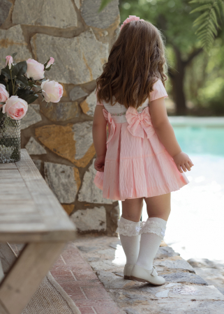 Rochita alb cu roz cu fundite si dantela 2 ani Miranda [3]