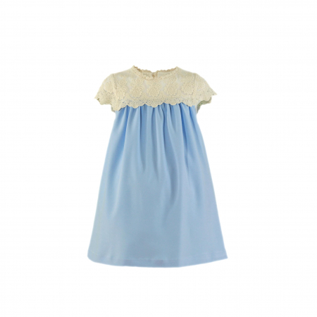 Rochii - Rochita albastra cu dantela bej si nasturi fete 8 ani Miranda